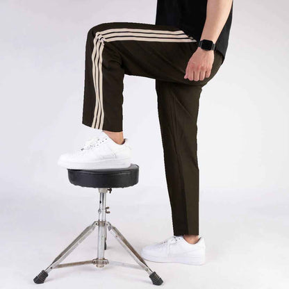 Imported Brown Micro Relaxed Fit Trousers with Three Skin Stripes