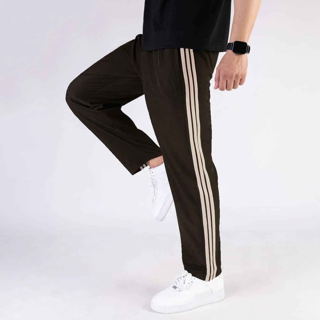 Imported Brown Micro Relaxed Fit Trousers with Three Skin Stripes